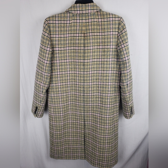 J.Crew Italian Wool Womens Green/Ivory Plaid Button Down Midi Length Coat Sz 2 - Picture 3 of 15